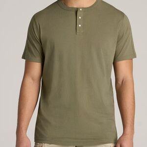 American Tall LJ&S REGULAR-FIT Jersey Henley Tee for Tall Men in Vintage Moss Gr